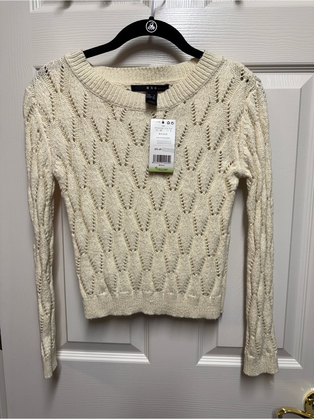 NWT MNG by Mango Cream Pointelle Open Knit Sweater XS
